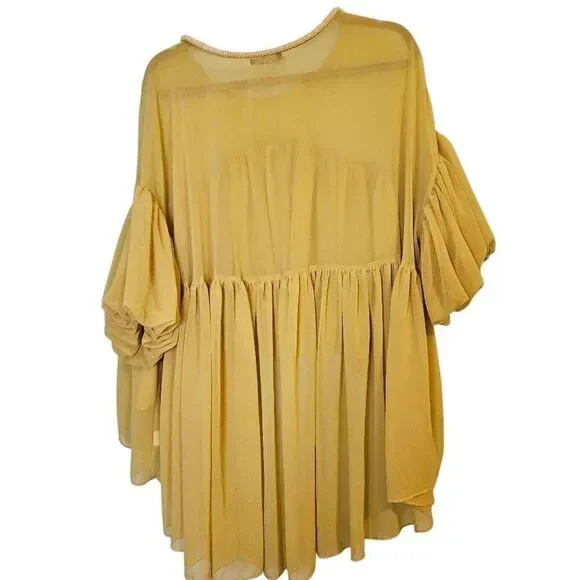 CQ sheer top, yellow oversized hi/low. S #888 - Picture 2 of 5
